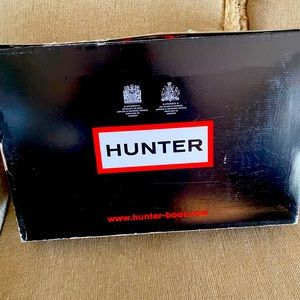 Tall gray Hunter boots with both black and blue liner. Worn once! Like new.